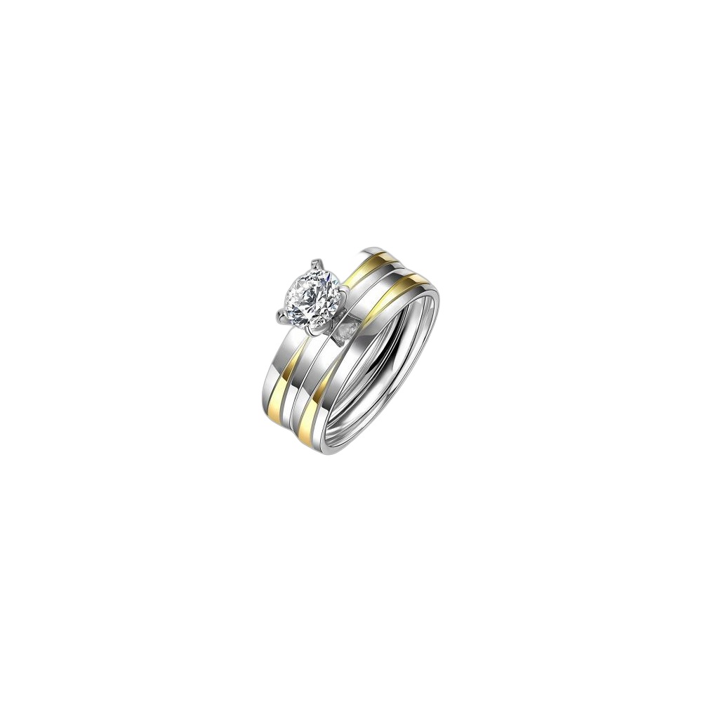 Aliança De Aço Inoxidável 29171 Silver-Gold, Tamanho: 8