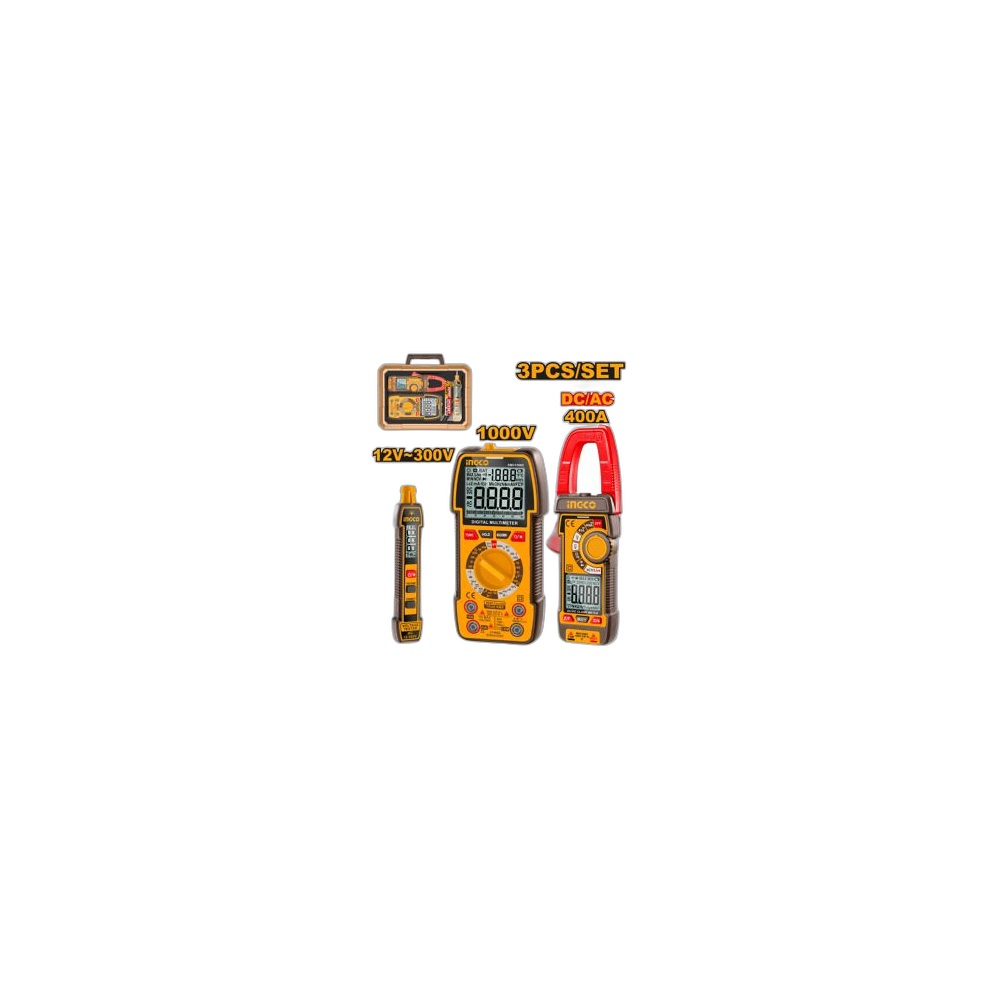 Conjunto Medicao Testador 12-300V Hsdt33001 + Multimetro 1000V Dm310002 + Amperimetrio 400A Dcm62002, Ingco