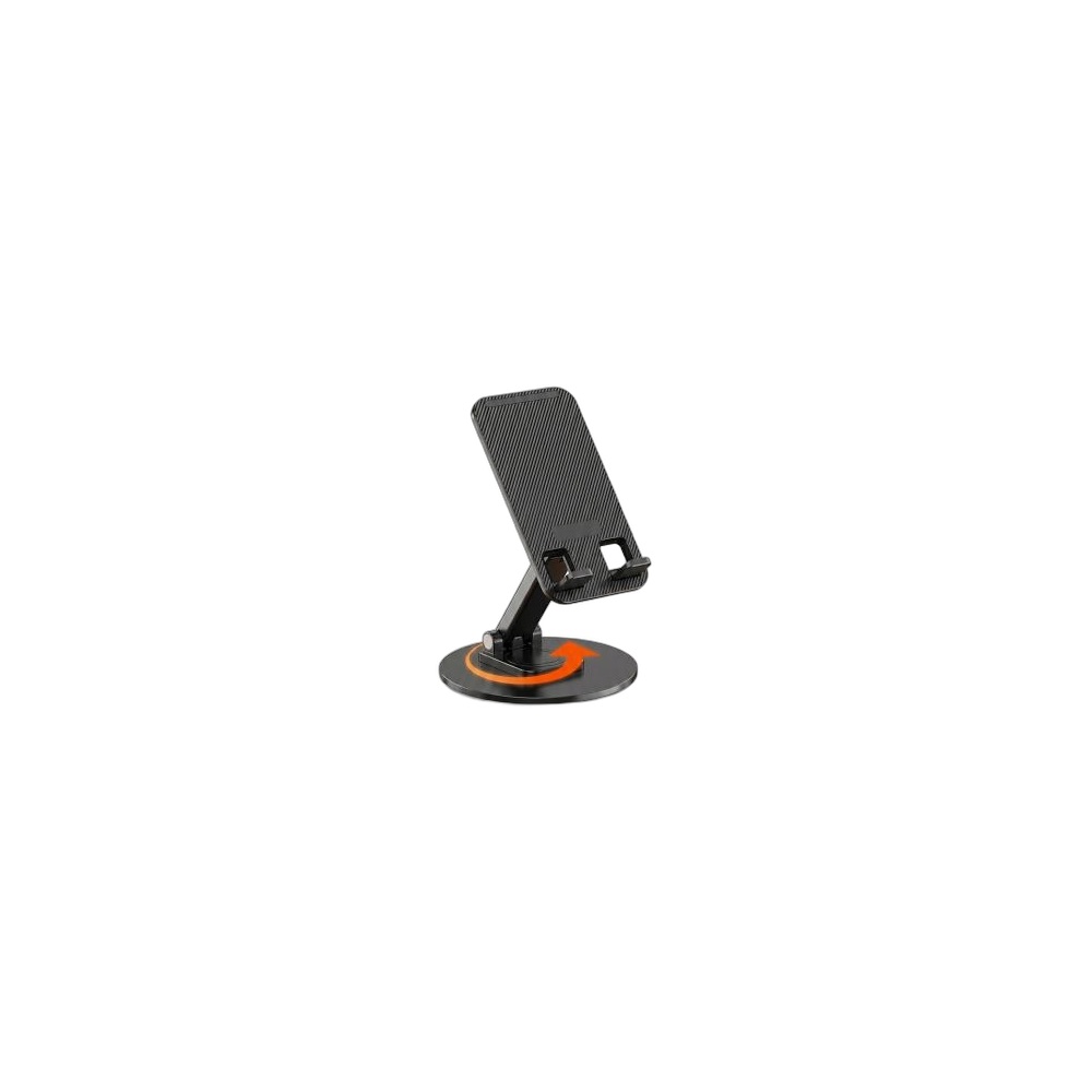 Suporte Stand Plástico Base Metálica Rotação 360° Tablet Smartphone, Preto