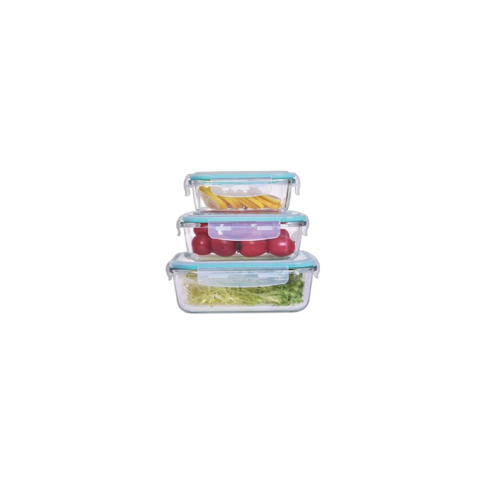 Jogo De Tigelas De Vidro Rectangulares Com Tampa, 3 un