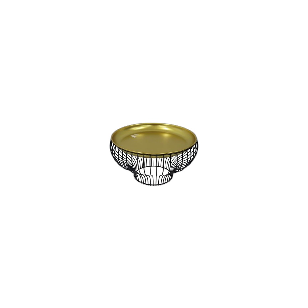 Bandeja Decorativa Em Metal Com Base Elevada Dourado E Preto, 2un