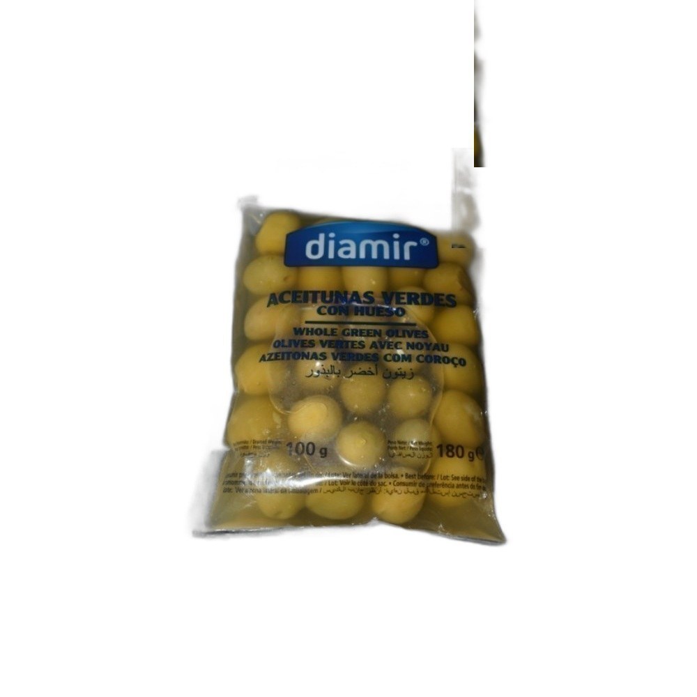 Azeitonas Diamir 100g/180g Verdes Inteiras Saqueta
