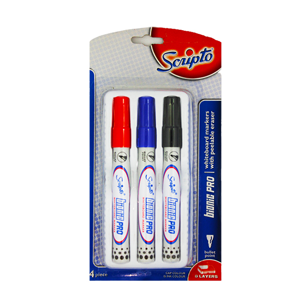 Scriptopro Whiteboard Markers W/Eraser 4S