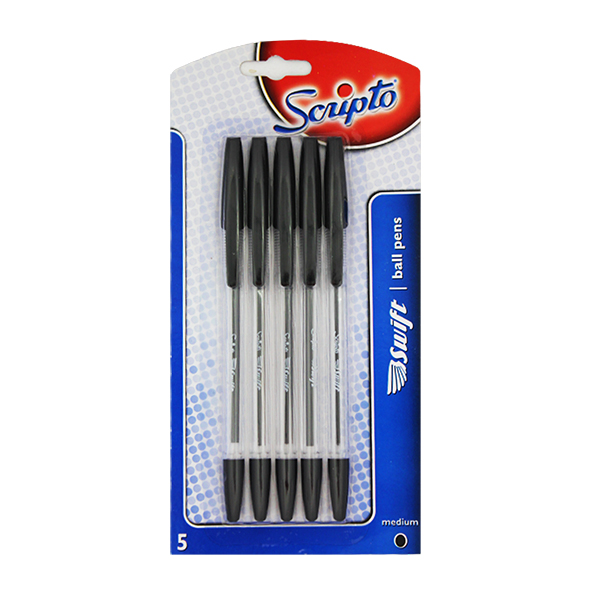 Scripto Ball Pen Medium Point Black 5Pcs