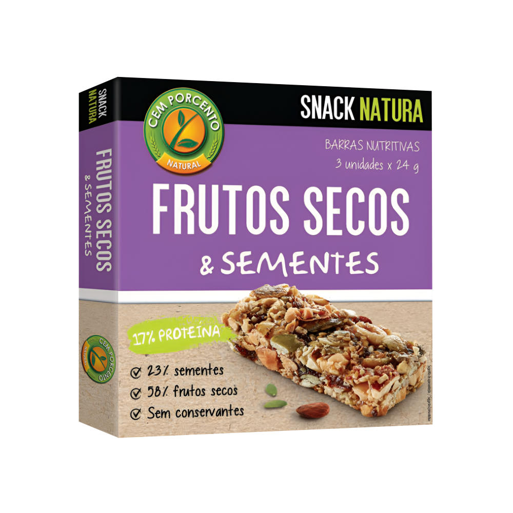 Cem Por Cento Barras De Frutos Secos E Semen 72g