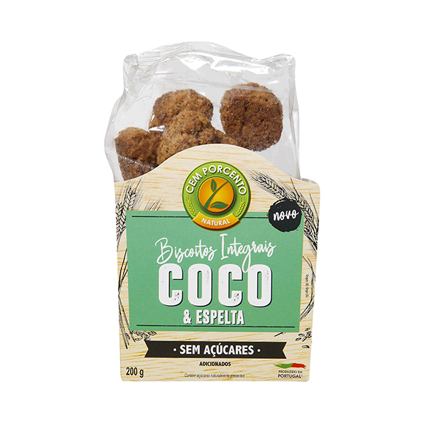 Cem Porcento Biscoitos Int.coco Espelta S/Acucar 200g