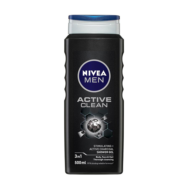 Nivea Men Active Clean Charcoal 3In1 Shower Gel 500ml