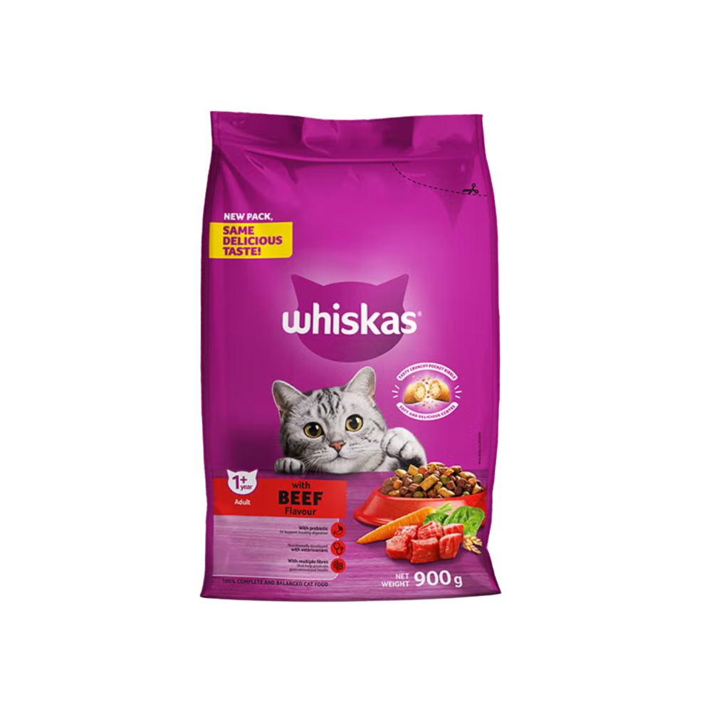 Whiskas 1+ Year Adult With Beef Flavour 900g
