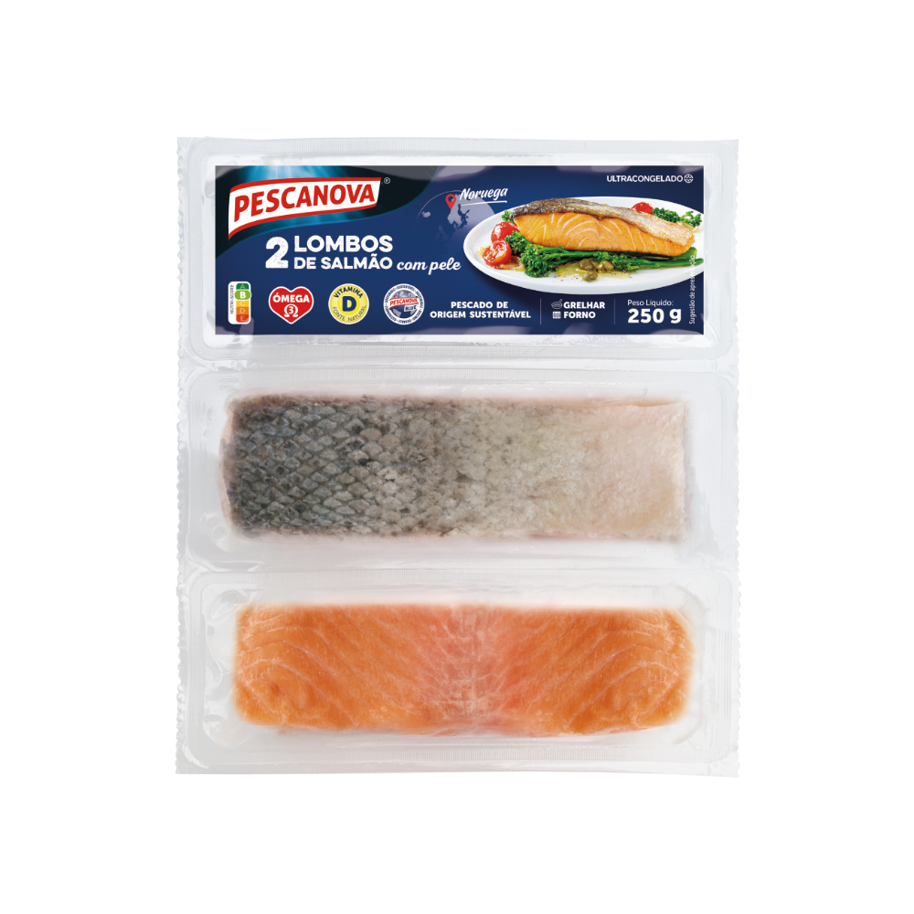 2 Lombos De Salmao C/Pele Pesc 250g