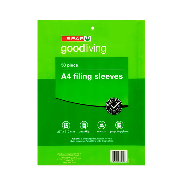 Spar Goodliving A4 Filing Sleeves 50Pcs