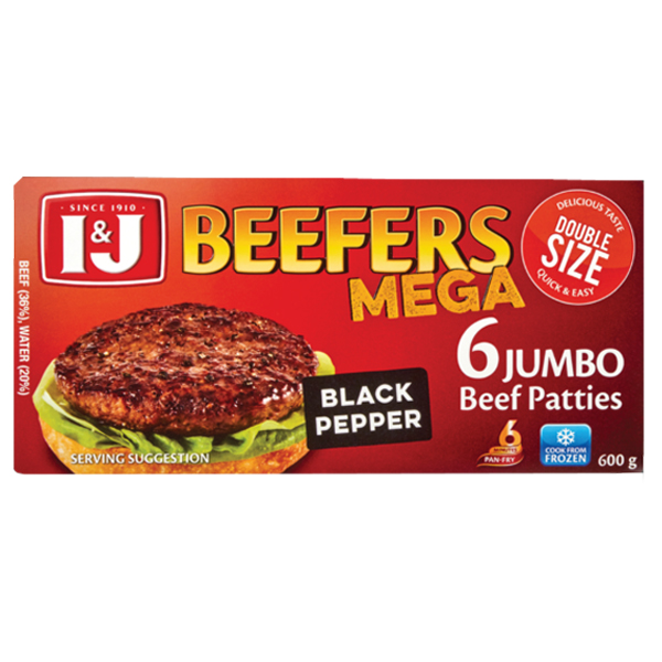 I & J Beefers Mega Black Pepper 6S 600Gr