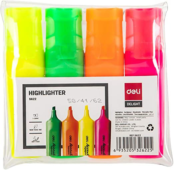 Deli Marcador Fluorescente 4Pcs