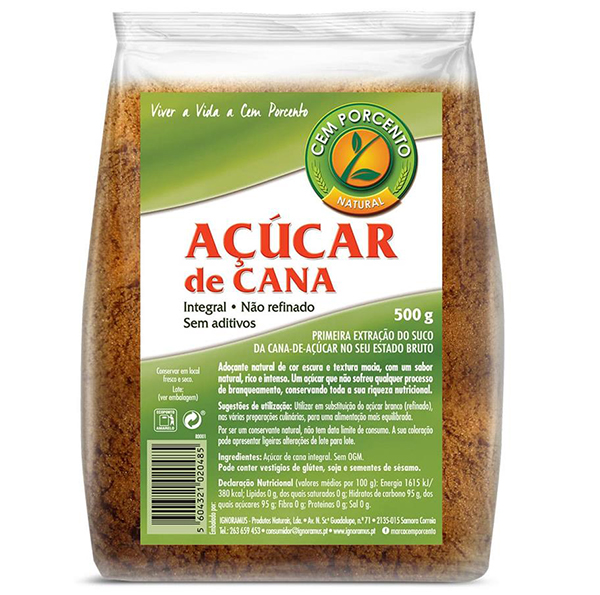 Cem Porcento Acucar De Cana Integral 500Gr