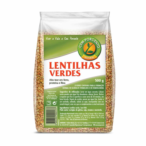 Cem Porcento Lentilhas Verdes 500Gr