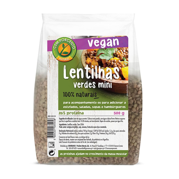 Cem Porcento Lentilhas Verdes Mini 500Gr
