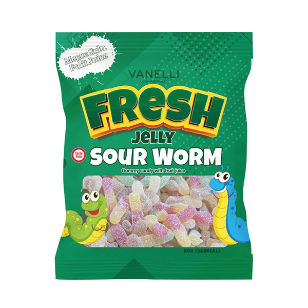 Vanelli Fresh Jelly Sour Worm 80g