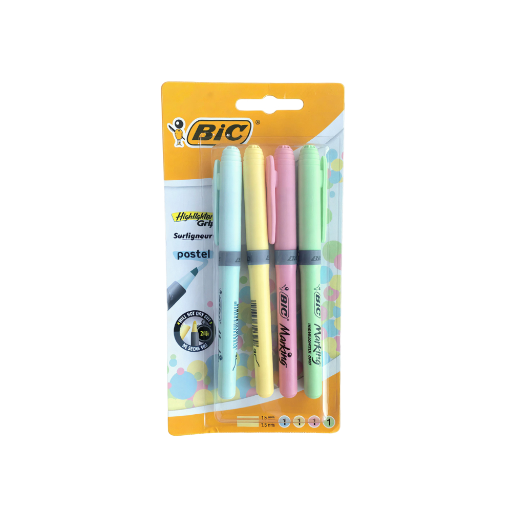 Bic Highlighter Grip Pastel 4’S