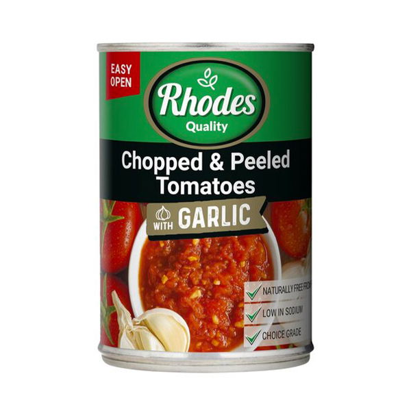 Rhodes Garlic Chopped E Peeled Tom 400g